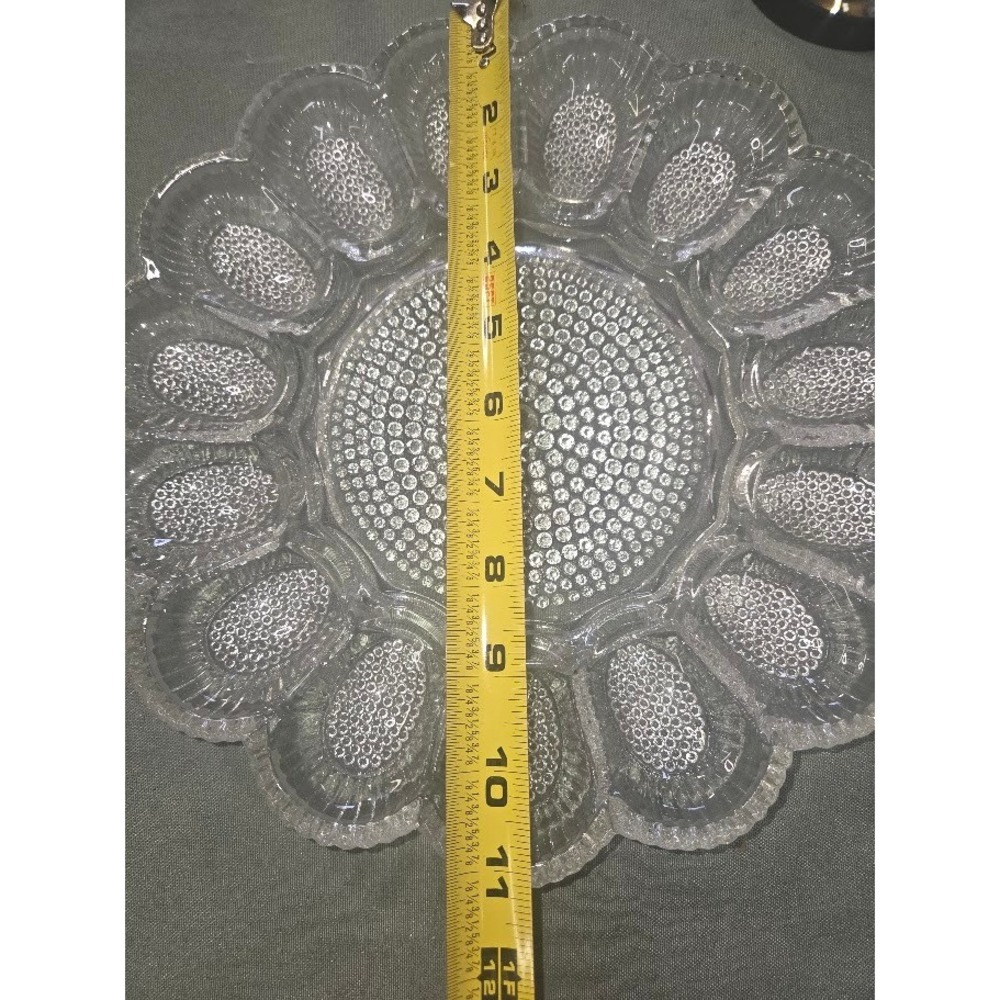 Vintage Clear Glass Deviled Egg Plate Thousand Eye Hobnail 11 Inch Platter - Picture 2 of 3